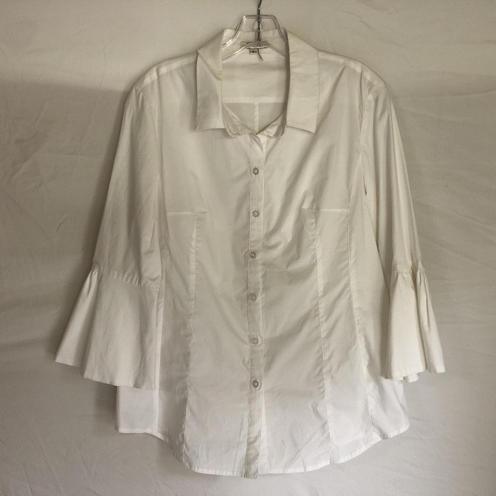 Tyler Böe Shirt Womens 12 White Bell Sleeve Button Front Stretch‎ Collared Top